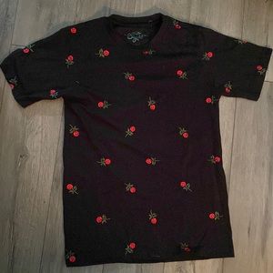 Rose-Patterned Black Tee